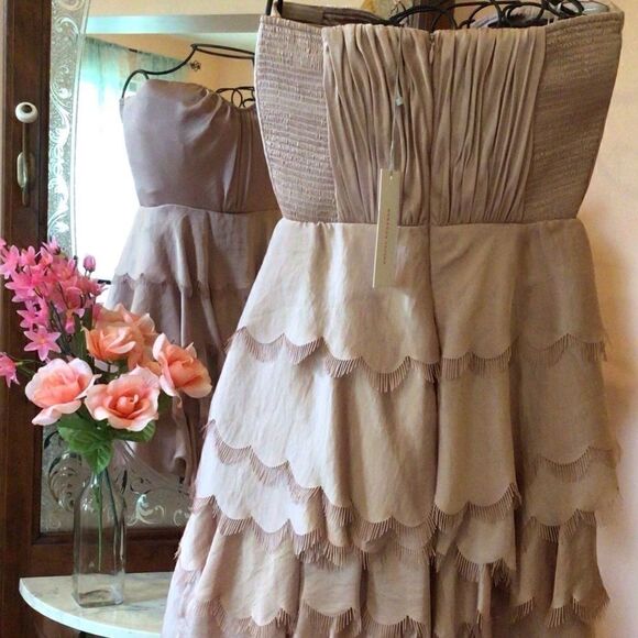 REBECCA TAYLOR CHAMPAGNE EYELASH BUSTIER DRESS 6 NWT - Picture 7 of 12